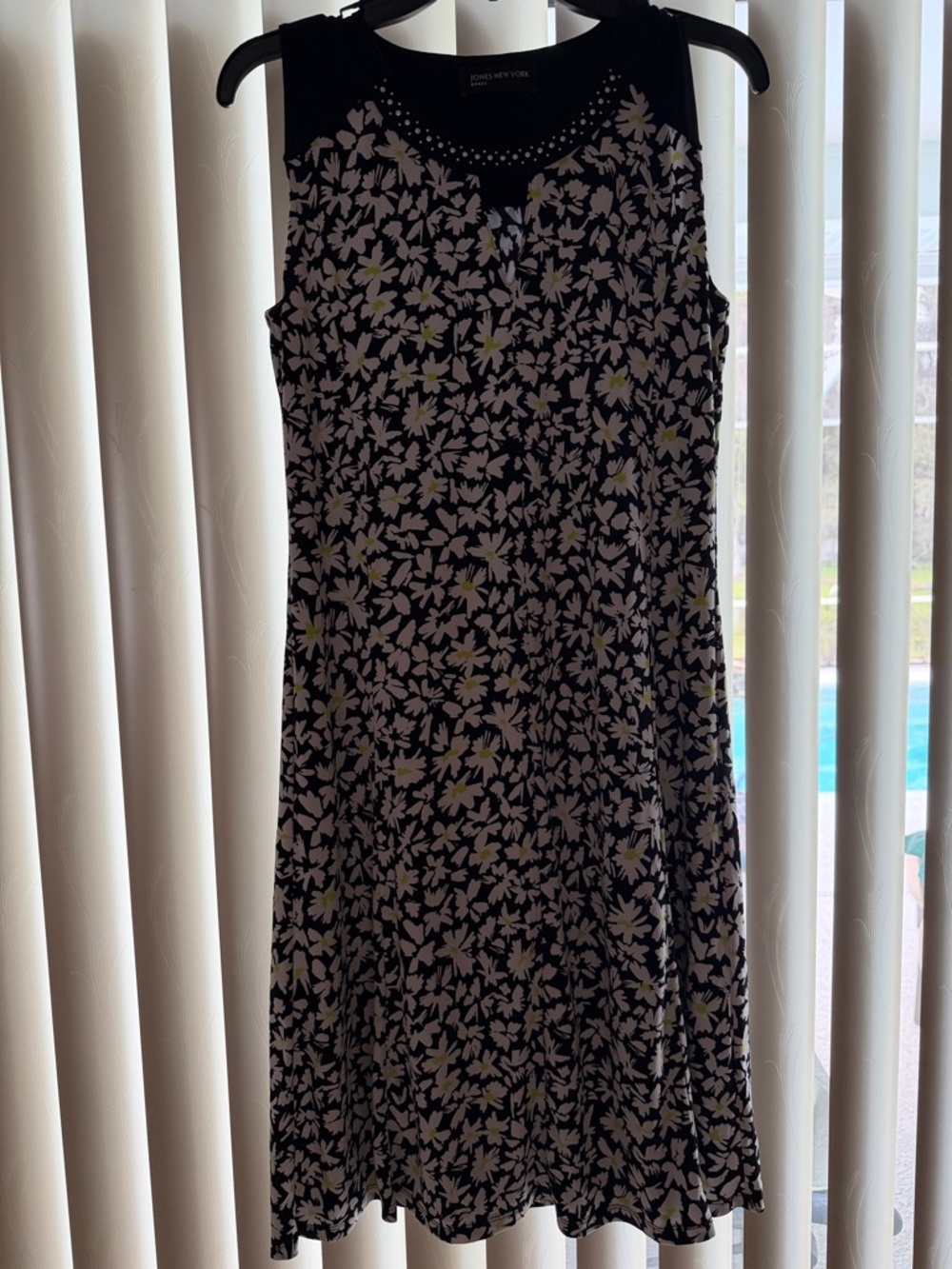 Jones New York Black Floral Midi Dress with Yellow Centers